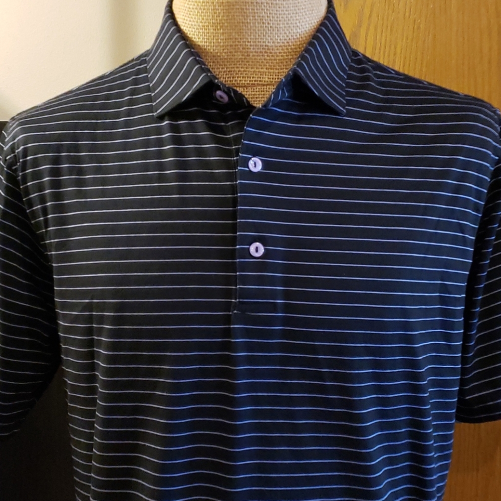 Peter millar black purple striped cotton polo 💜